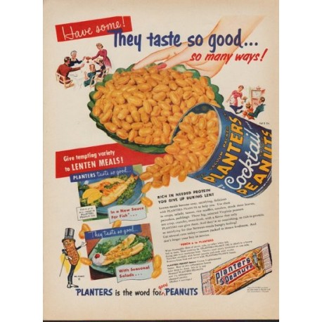 1953 Planters Peanuts Ad "They taste so good"