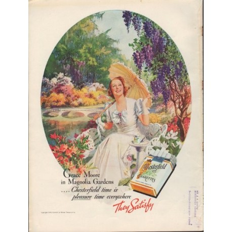 1938 Chesterfield Cigarettes Ad "Grace Moore"
