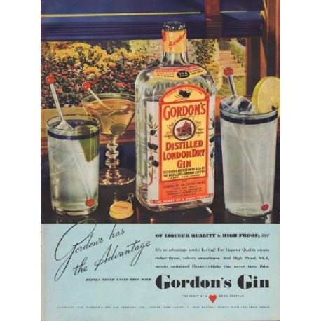 1938 Gordon's Gin Ad "Never Taste Thin"