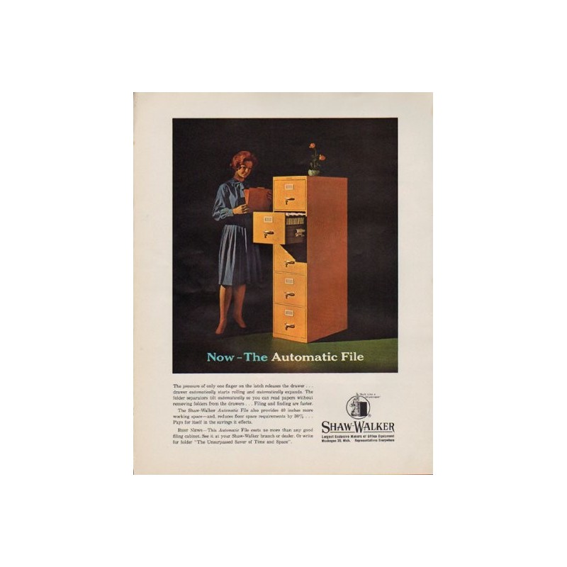 1963 Shaw-Walker Vintage Ad "Now -- The Automatic File"
