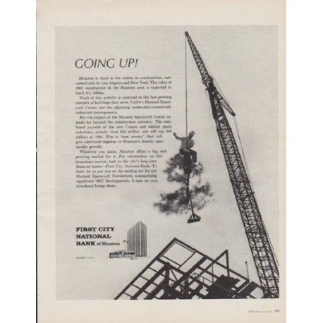 1963 First City National Bank of Houston Ad "Going Up!"