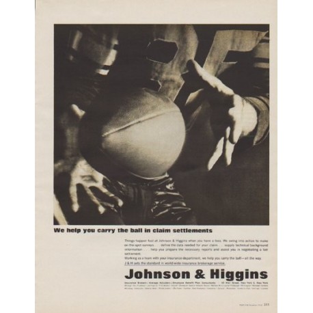 1963 Johnson & Higgins Ad "We help you carry the ball"