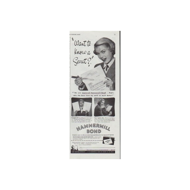 1948 Hammermill Bond Vintage Ad "Want to know a Secret?"