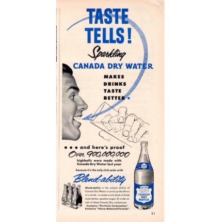 1953 Canada Dry Water Ad "Taste Tells!"