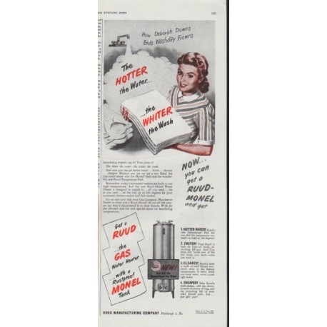 1948 Ruud Manufacturing Company Ad "Hotter the Water"