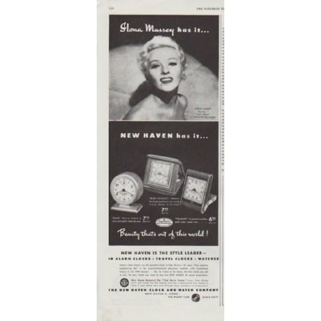 1948 New Haven Clock And Watch Company Ad "Ilona Massey"