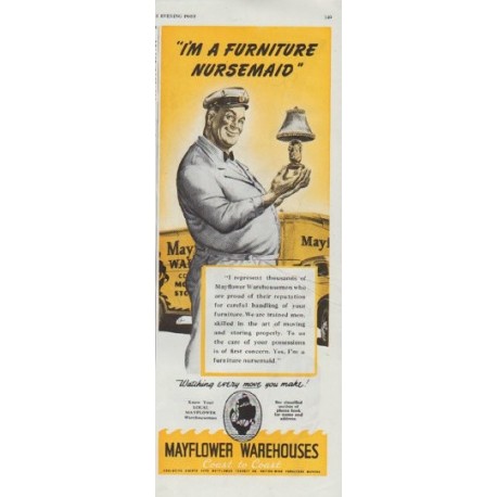 1948 Mayflower Warehouses Ad "Furniture Nursemaid"