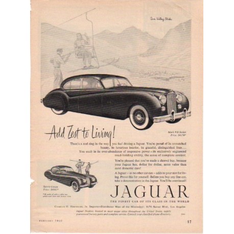 1953 Jaguar Vintage Ad "Add Zest To Living!"