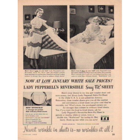 1953 Pepperell Fabrics Ad "No Wrinkles"