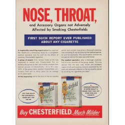 1952 Chesterfield Cigarettes Ad "Nose, Throat"
