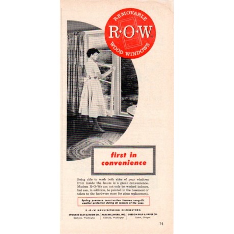 1953 R*O*W Windows Ad "First In Convenience"