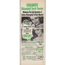 1952 Colgate Ad "Chlorophyll Tooth Powder"