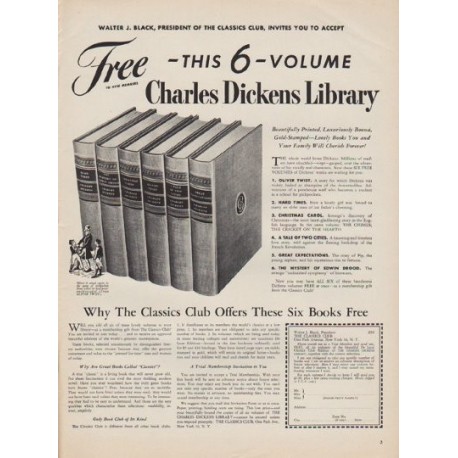 1950 The Classics Club Ad "Charles Dickens Library"