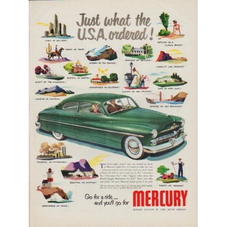 1950 Ford Mercury Ad "Just what the U.S.A. ordered!"