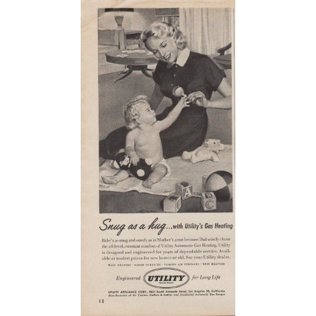 1953 Utility Appliance Ad "Snug As A Hug"