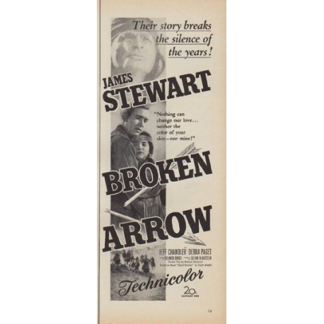 1950 Broken Arrow Movie Ad "starring James Stewart"