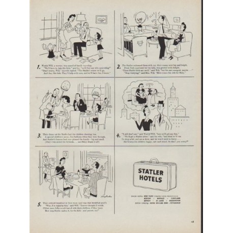 1950 Statler Hotels Ad "Woeful Will"
