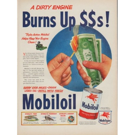 1950 Mobiloil Ad "A Dirty Engine"