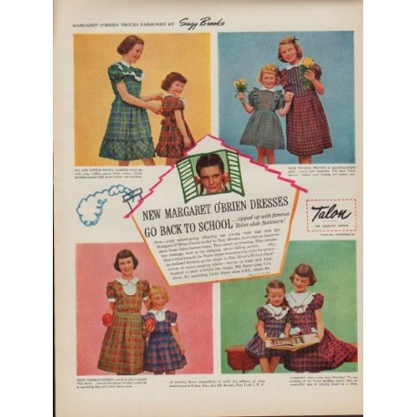 1950 Talon Zipper Ad "Margaret O'Brien Dresses"