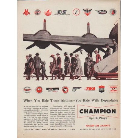 1952 Champion Spark Plugs Ad "When You Ride"