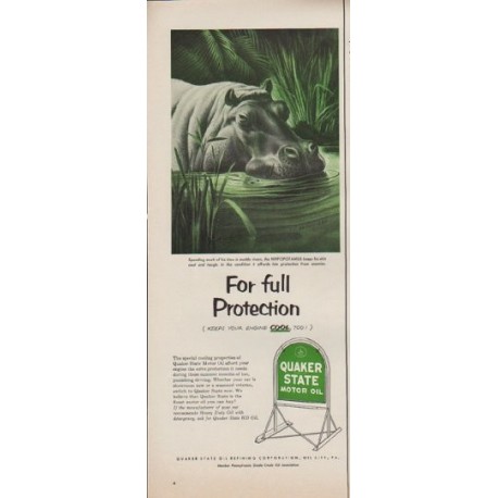 1952 Quaker State Motor Oil Ad "For full Protection"