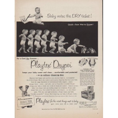 1952 Playtex Ad "Baby votes the DRY ticket"