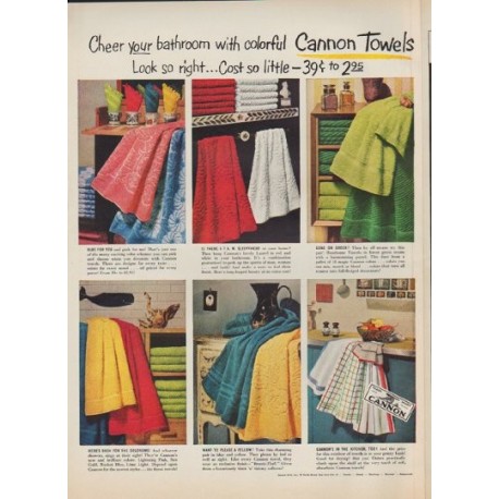 1952 Cannon Towels Ad "Cheer your bathroom"
