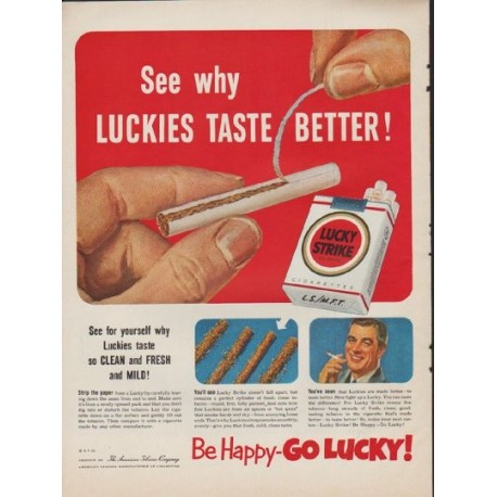 Lucky Strike Cigarette Print Ad, Make it Smooth. Make it Luckies. Print Ad