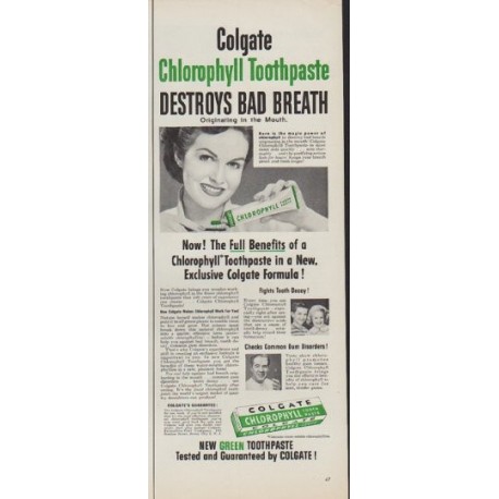 1952 Colgate Ad "Destroys Bad Breath"