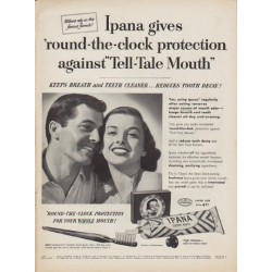 1952 Ipana Tooth Paste Ad "round-the-clock protection"