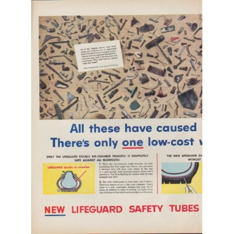 1952 Goodyear Tires Ad "blowouts or punctures"