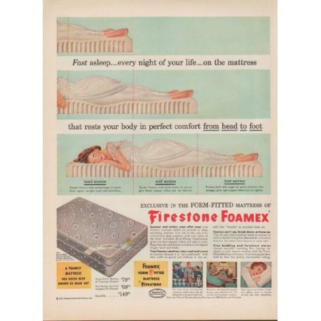 1952 Firestone Foamex Ad "Fast asleep"