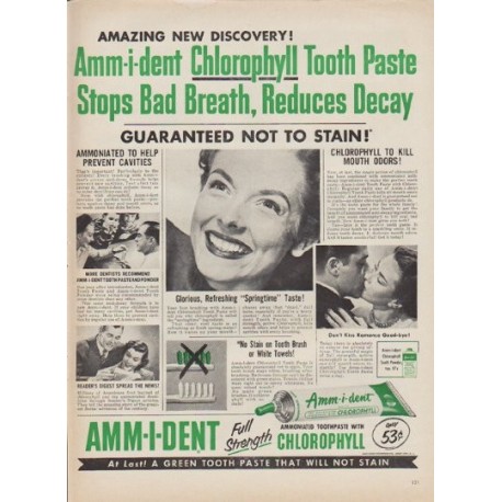 1952 Amm-i-dent Tooth Paste Ad "Amazing New Discovery"