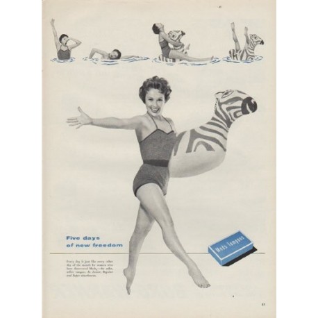 1954 Meds Tampons Ad "Five days"