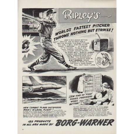 1954 Borg-Warner Ad "World's Fastest Pitcher"