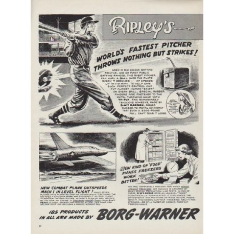 1954 Borg-Warner Ad "World's Fastest Pitcher"