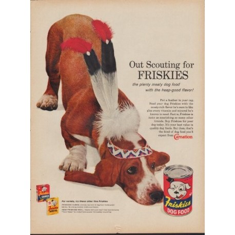 1960 Friskies Dog Food Ad "Out Scouting"