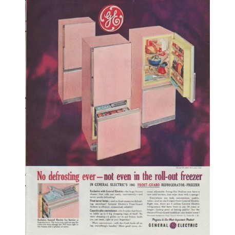 1961 General Electric Ad "No defrosting ever"
