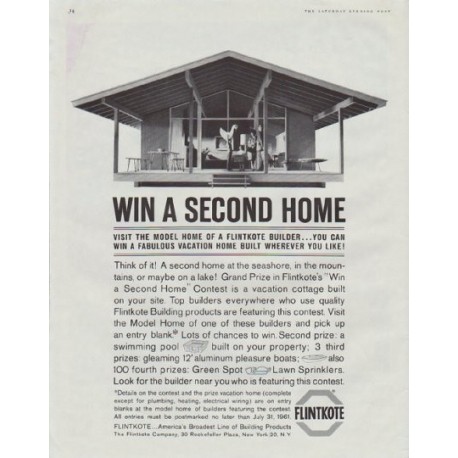 1961 Flintkote Ad "Win A Second Home"