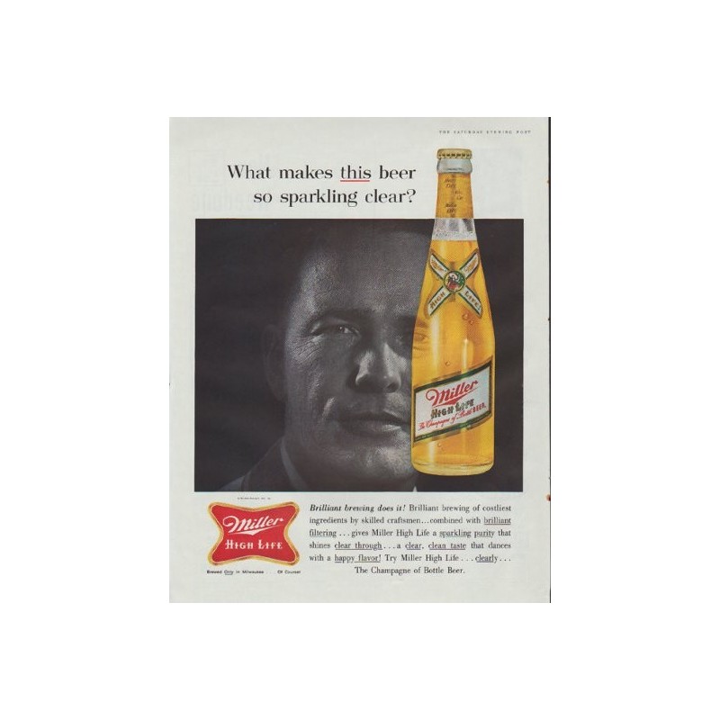 1961 Miller Beer Vintage Ad "sparkling clear"