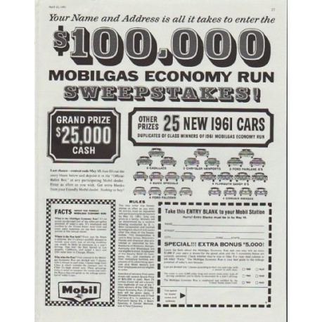 1961 Mobilgas Ad "Sweepstakes"