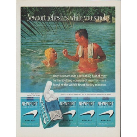 1961 Newport Cigarettes Ad "Newport refreshes while you smoke"