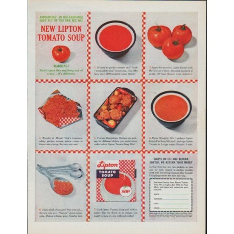 1961 Lipton Tomato Soup Ad "An Old-Fashioned Soup"