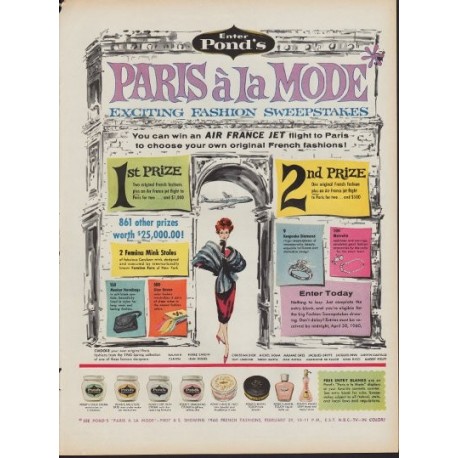 1960 Pond's Skin Cream Ad "Paris A La Mode"