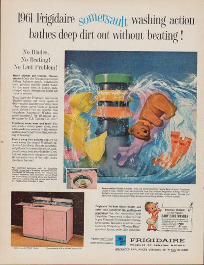 1964 pink aqua yellow Frigidaire electric stove range oven vintage ad