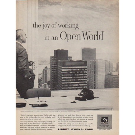 1961 L*O*F Glass Ad "Open World"