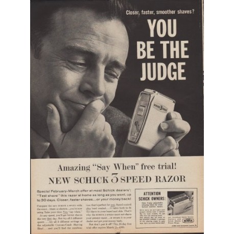 1960 Schick Electric Razor Ad "You be the judge"