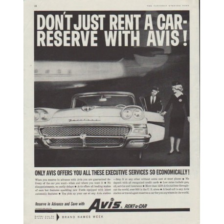 1958 Avis Rent-a-Car Ad "Don't just rent a car"