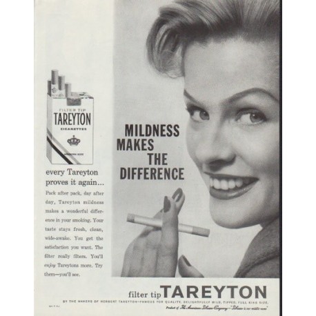 1958 Tareyton Cigarettes Ad "Mildness Makes The Difference"