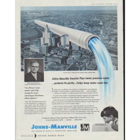 1958 Johns-Manville Ad "precious water"